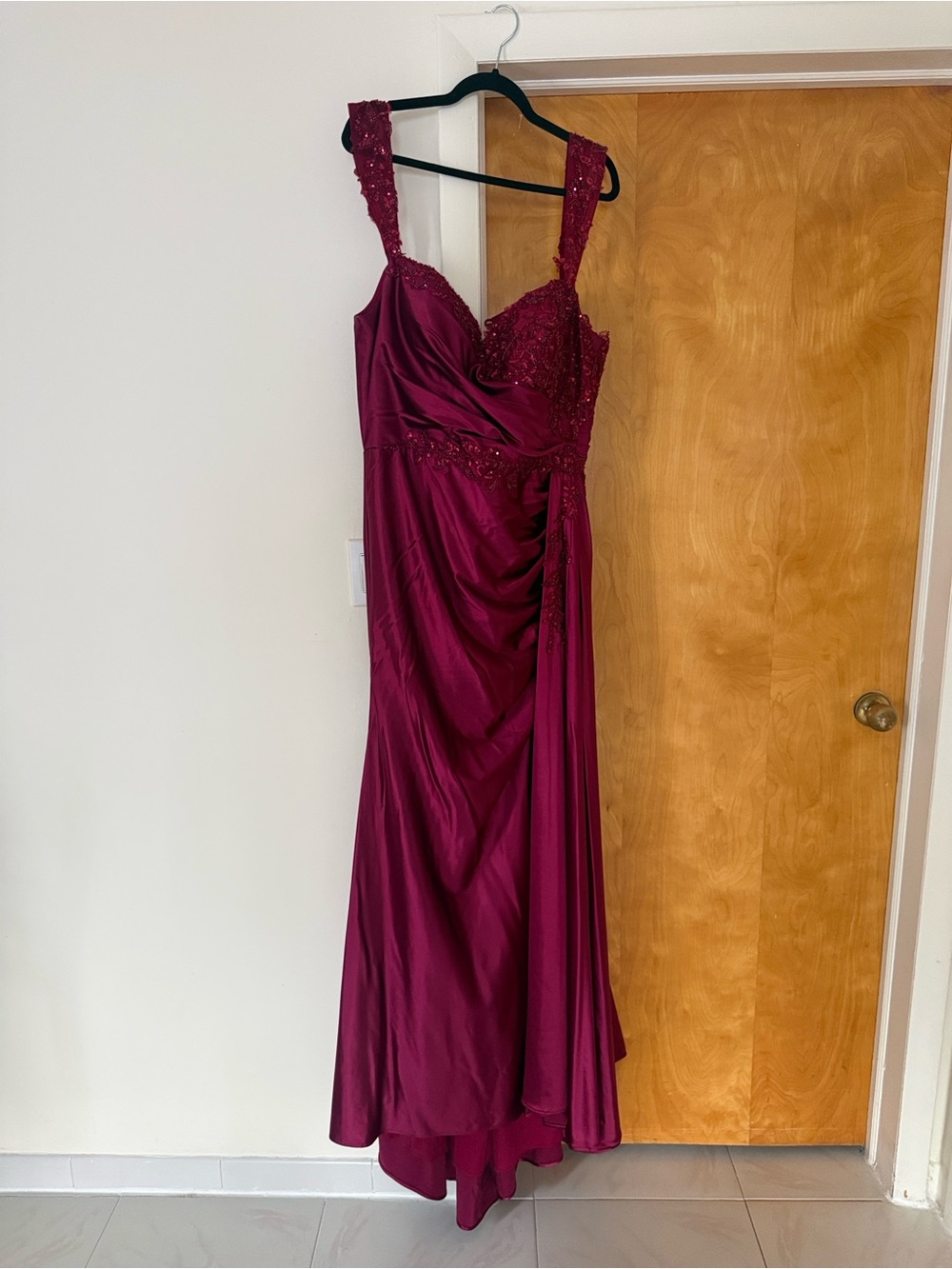 Beaded Burgundy High-Low Evening Dress